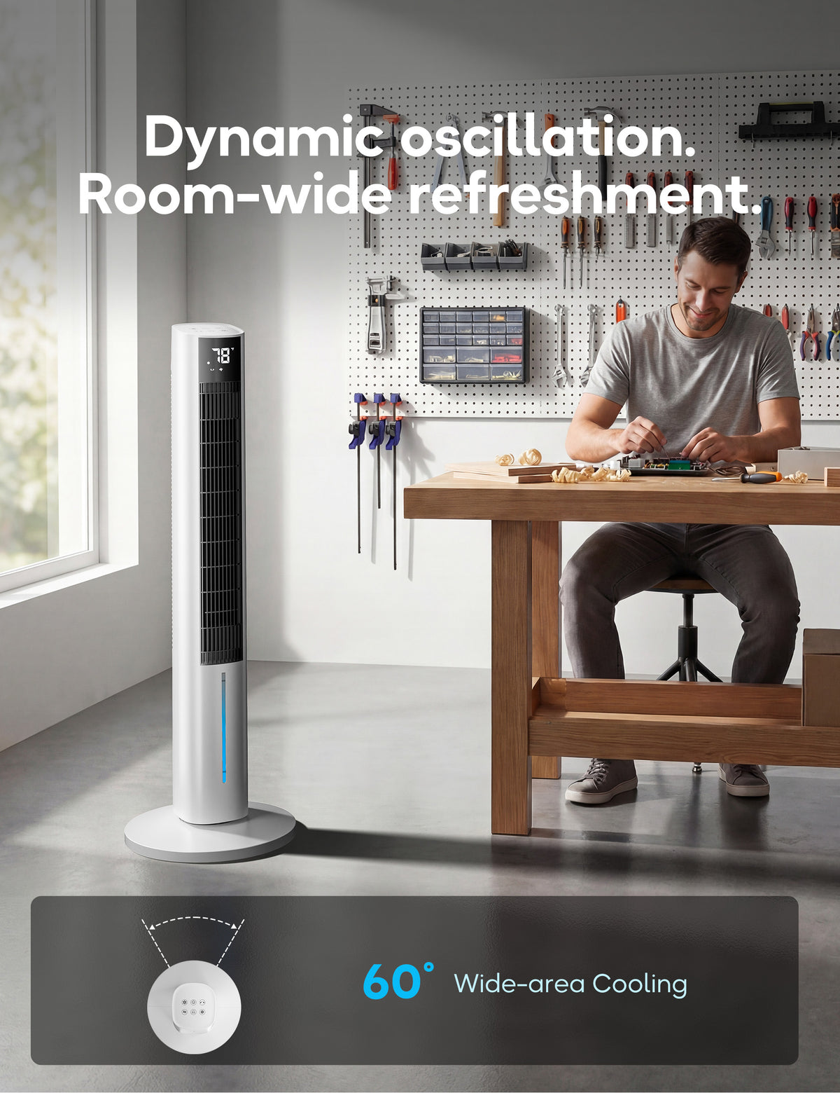 Windowless Portable Air Conditioners, 45" Evaporative Cooler for Room No window, 12H Timer & 60° Swing, 1.06Gal Water Tank & 4 Ice Packs