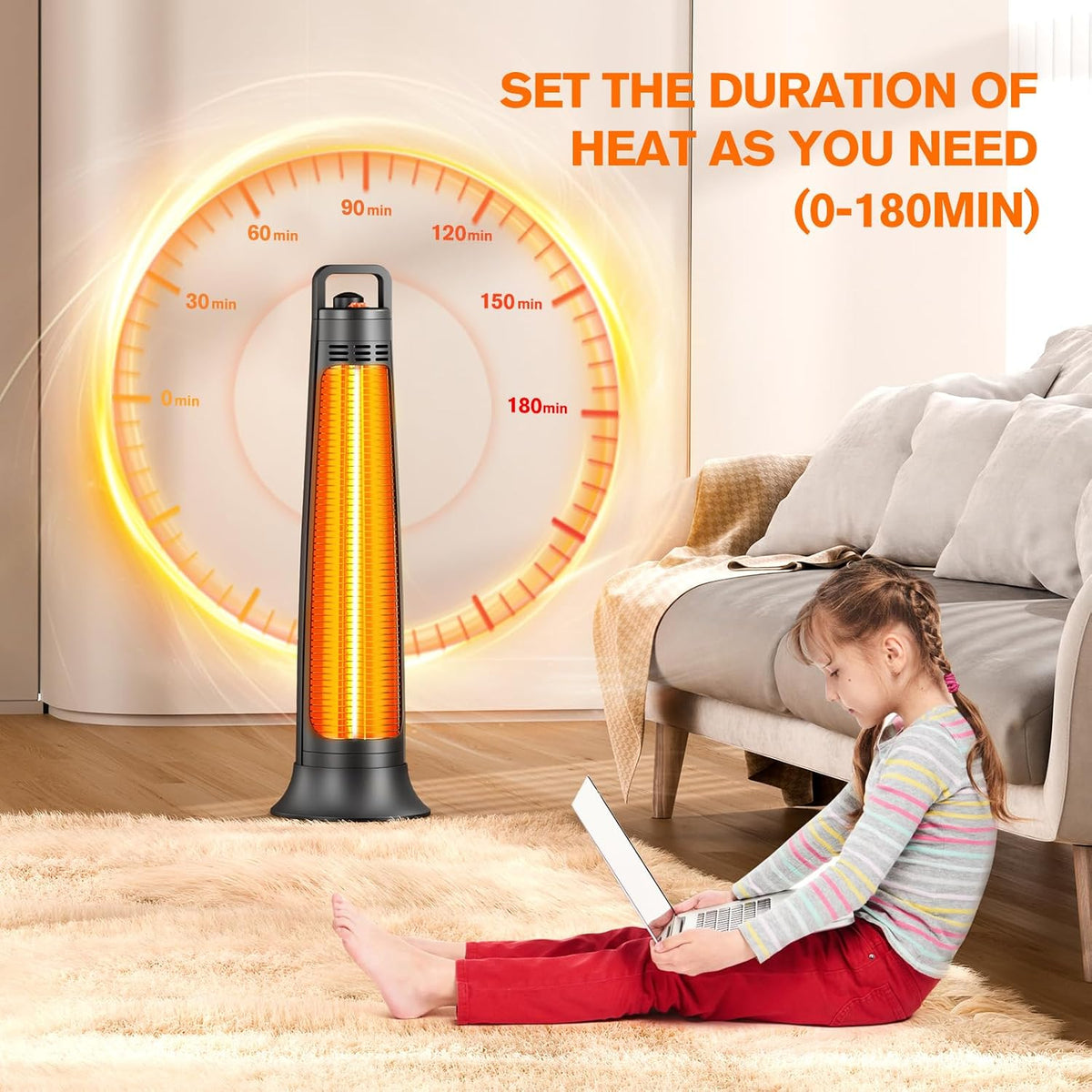 Outdoor Heaters for Patio, 1500W, Infrared Patio Heater with 3H Timer, 60° Oscillation, Tip-Over & Overheat Protection, Portable Handle, IP65 Waterproof Electric Heater for Outdoor & Indoor Use, Black