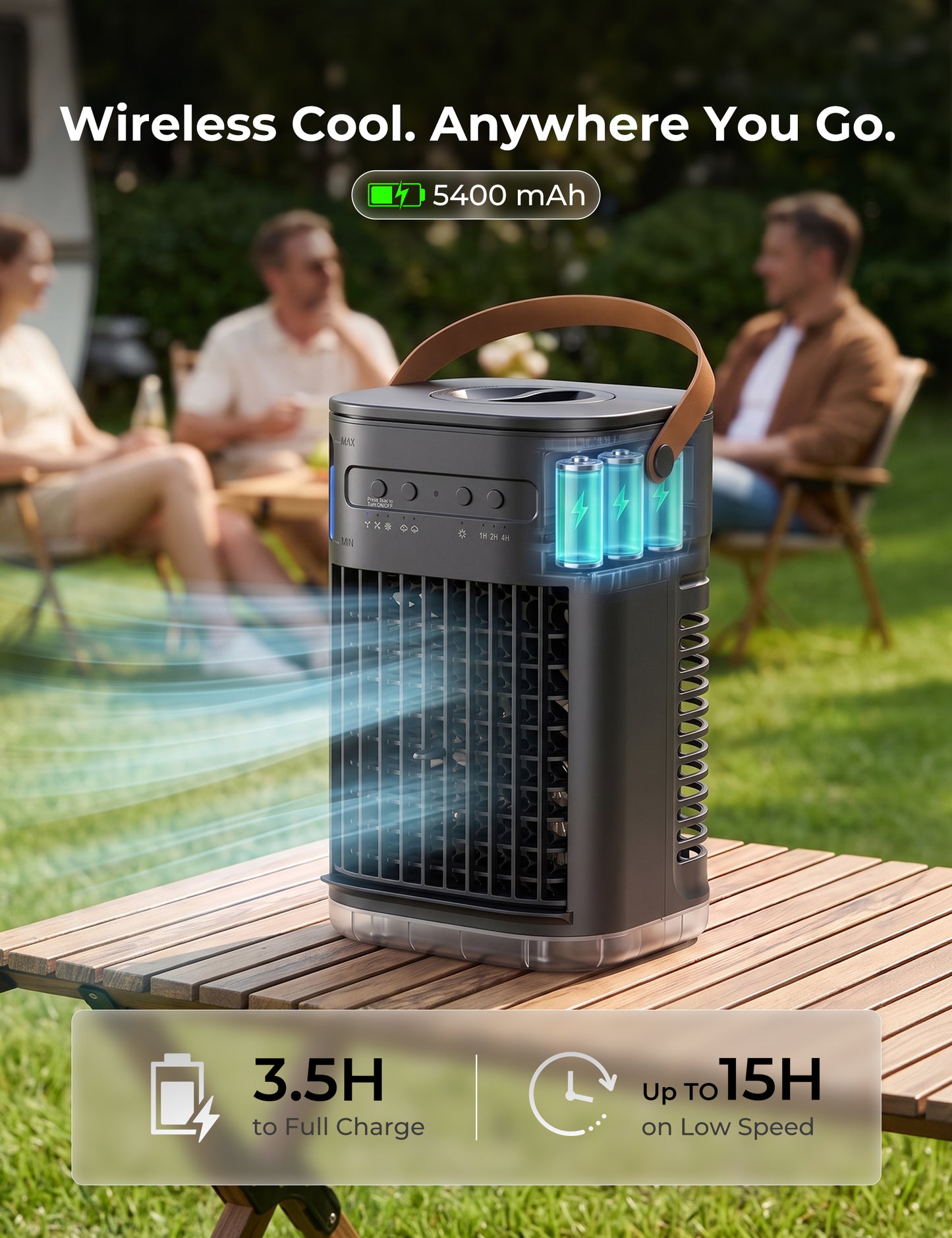 FLOWBREEZE USB Powered Portable ac for Car, Dual Mist, Inky no battery | Mini Air Conditioner for Camping,Personal Air Cooling Fan with remote,1.2L Water Tank 2Ice packs, 7H Timer, for Tent Desktop