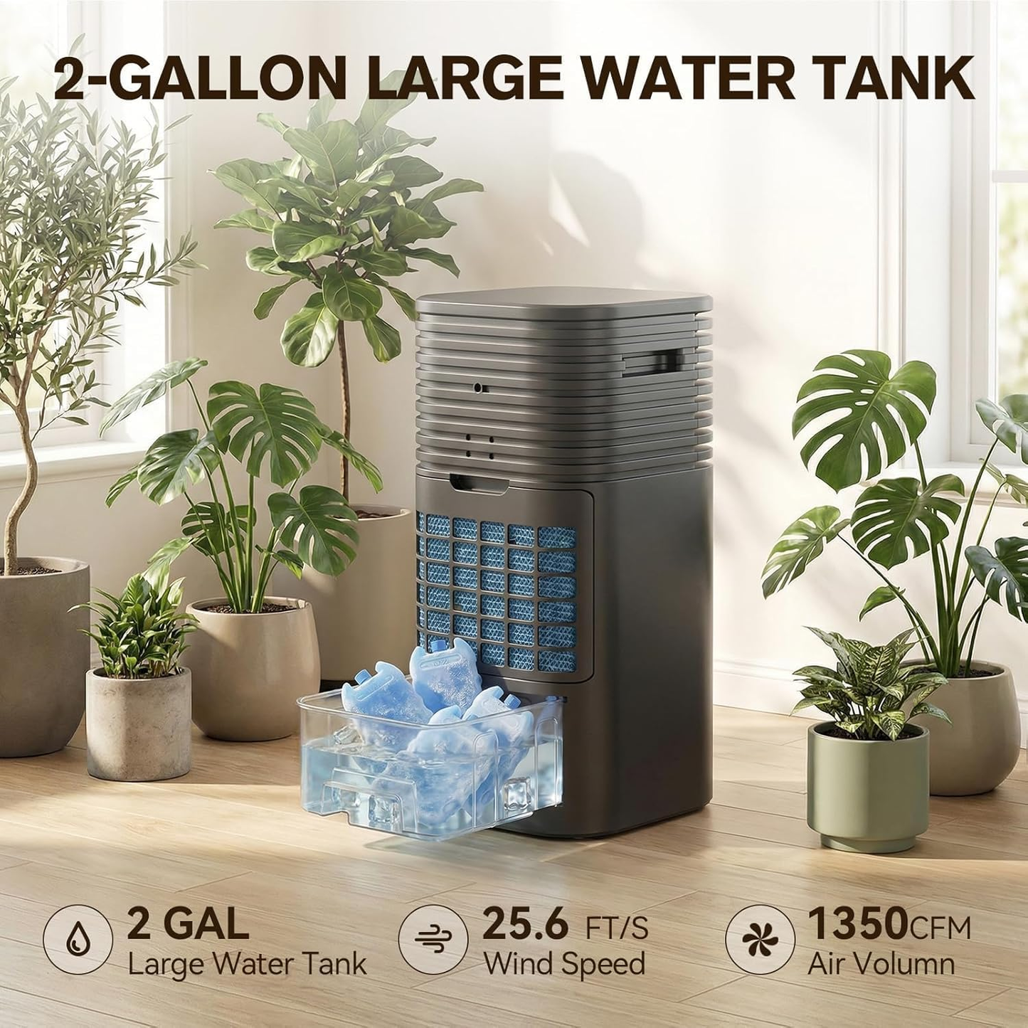 24" Windowless Portable Air Conditioner, 15H Timer & 120°Oscillation, 3-IN-1 Portable AC Unit w/Remote, 2Gal Tank, 3 Modes & 3 Speeds, Ultra-Quiet Ventless Swamp Cooler for RoomHomeOffice, Matte Black
