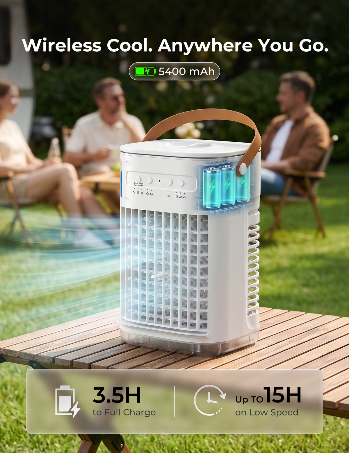 FLOWBREEZE Personal Evaporative Cooler with 2 ice packs, white