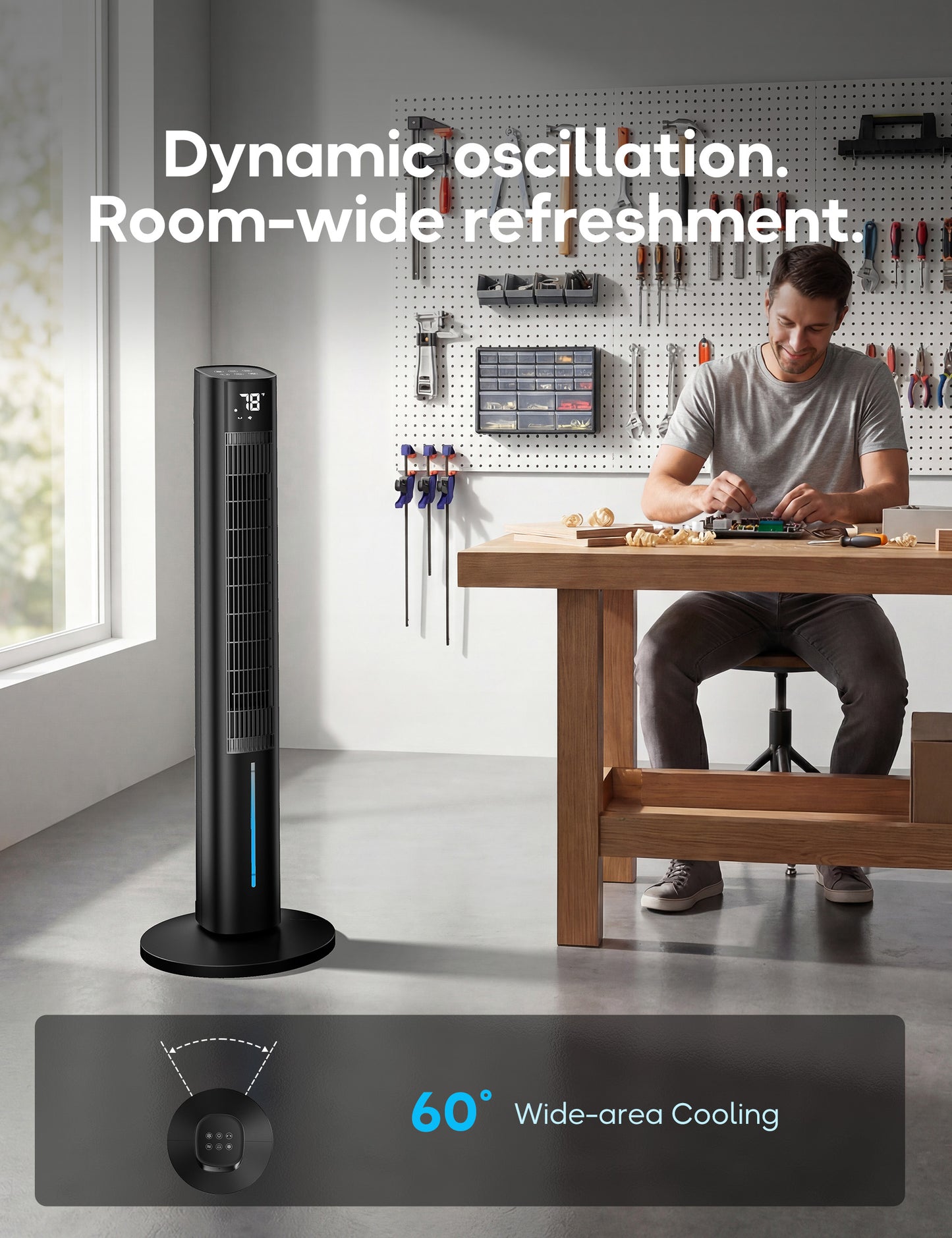 Windowless Portable Air Conditioners, 45" Evaporative Cooler for Room No window, 12H Timer & 60° Swing, 1.06Gal Water Tank & 4 Ice Packs, Quiet Portable ac Unit with Remote for Bedroom Black Grey