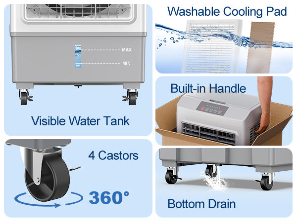 Large Swamp Cooler Air Conditioner, 2200CFM Evaporative Air Cooler, 7H Timer & 8 Gal Water Tank, 100°Oscillation, 3 Speeds & 3 Ice Boxes,Remote, Portable Cooling Fan for Garage, Medium