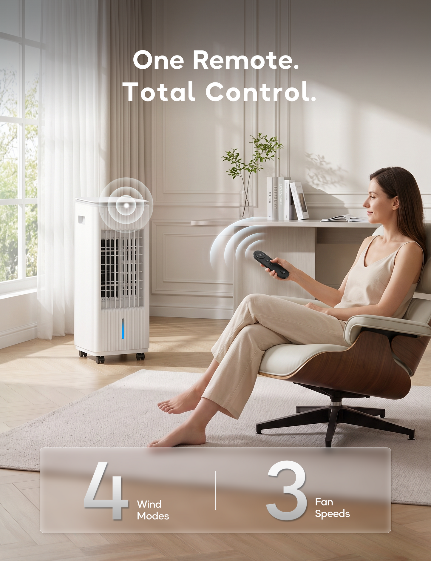 Windowless Portable Air Conditioner, 25.2" Evaporative Air Cooler for Room No Window, 90° Oscillation Swamp Cooler with Remote, 3 Speed, 4 Modes, Timer, 4 Ice Packs, Quiet AC Unit for Bedroom, White