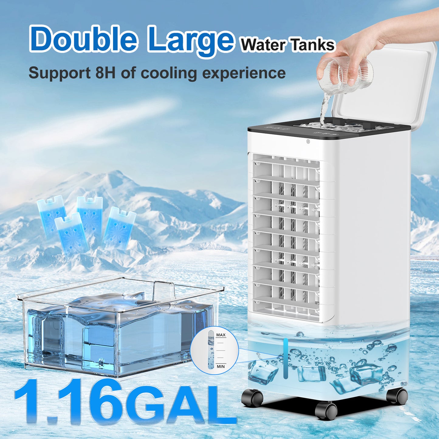 Windowless Portable Air Conditioners for Small Room, Evaporative Air Cooler No Window, 12H Timer, 1.2Gal Tank, 4 Modes & 3 Speeds, Oscillating Swamp Cooler with Remote, Quiet AC Unit for Bedroom Cream