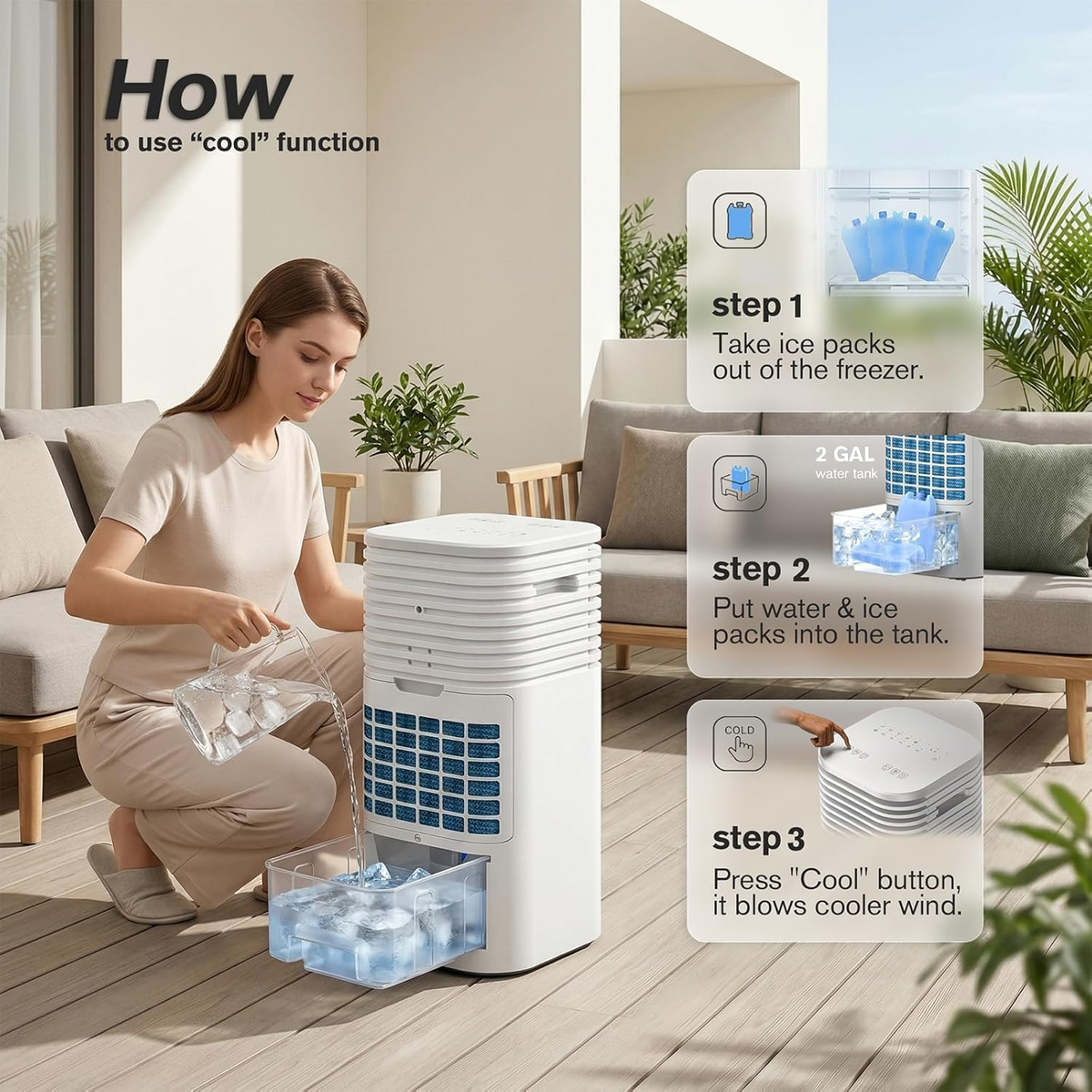 3-IN-1 Portable AC Unit with Remote, 24" Windowless Portable Air Conditioner, 15H Timer & 120°Oscillation, 2-Gal Tank, 3 Modes & 3 Speeds, Ultra-Quiet Ventless Swamp Cooler for Home Office, Pearl