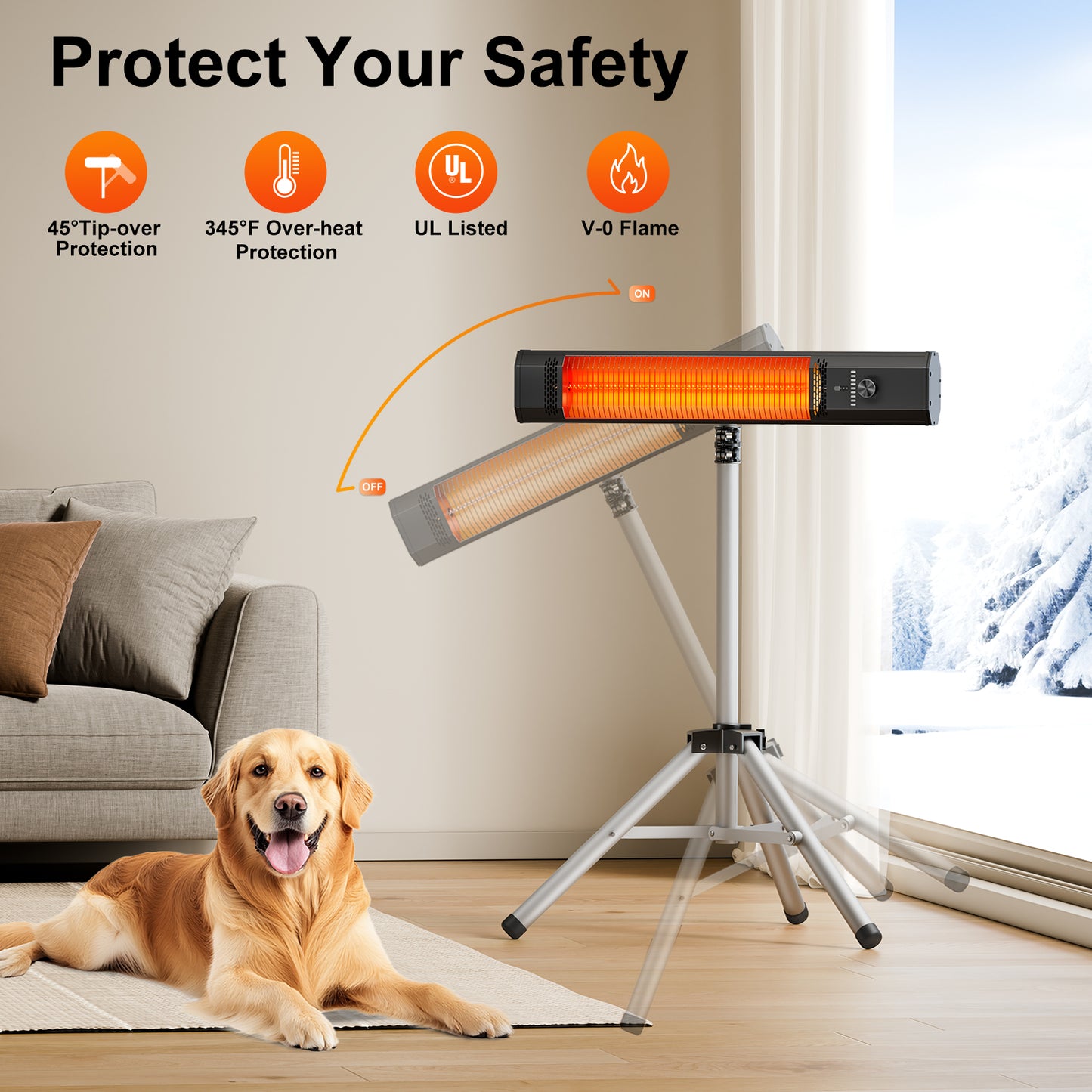 Outdoor Patio Heater w/Remote, Infrared Electric Heater with Tripod, 68''Adjustable Height,Child Lock&9H Timer, Tip-Over&Overheat Protection, 1500W,IP65 Waterproof, Super Quiet For Outdoor/Indoor Use
