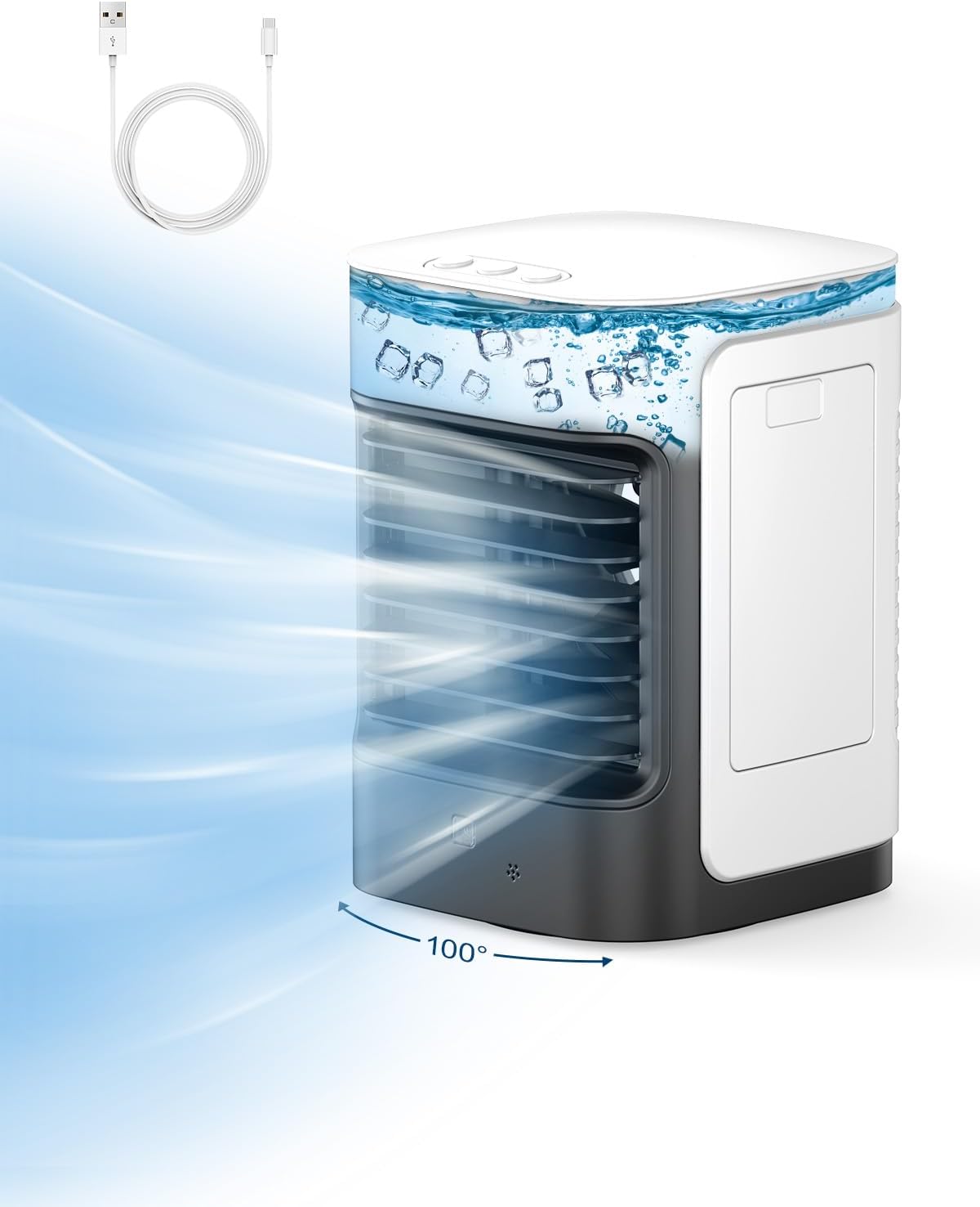 Mini Portable Air Conditioners, Personal Air Conditioner for room, Portable AC Unit Swamp Cooler with 100° Oscillation, USB Powered, for Tent Camping Bedroom,Black-4