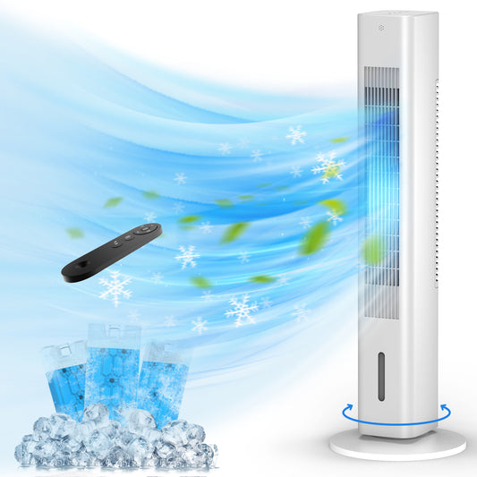 Windowless Portable Air Conditioners, 35’’ Cooling Tower Fan w/Remote, 7H Smart Timer & 70° Swing, 1.2L Water Tank With 3 Ice Packs, Ductless Air Cooler For Home Bedroom Office
