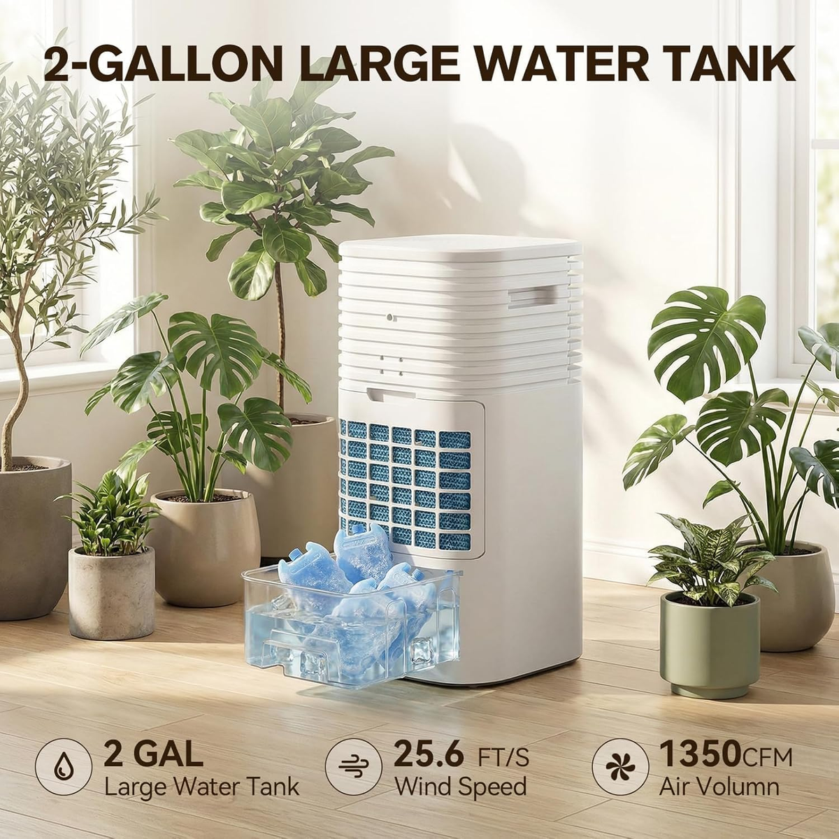 24" Windowless Portable Air Conditioner, 3-IN-1 Portable AC Unit with Remote, 15H Timer & 120°Oscillation, 2-Gal Tank, 3 Modes & 3 Speeds, Ultra-Quiet Ventless Swamp Cooler for Home Office, BeigeWhite
