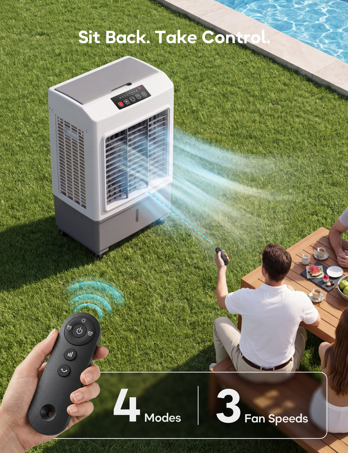 Swamp Cooler, 3600CFM Evaporative Cooler with 8.1 Gal Water Tank, 3 in 1 Portable Air Conditioners for Room No Window, 100° Swing, Remote, 7H Timer, 4 Ice Box for Home, Garage, Large, Outdoor, White