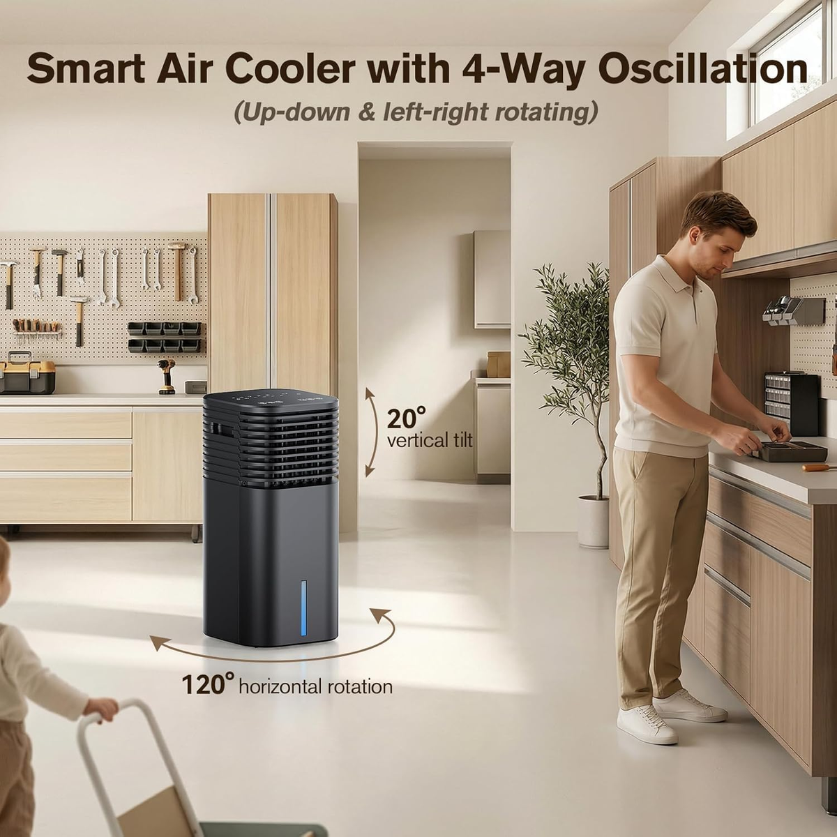 24" Windowless Portable Air Conditioner, 3-IN-1 Portable AC Unit with Remote, 15H Timer & 120°Oscillation, 2-Gal Tank, 3 Modes & 3 Speeds, Ultra-Quiet Ventless Swamp Cooler for Home Office, MatteBlack