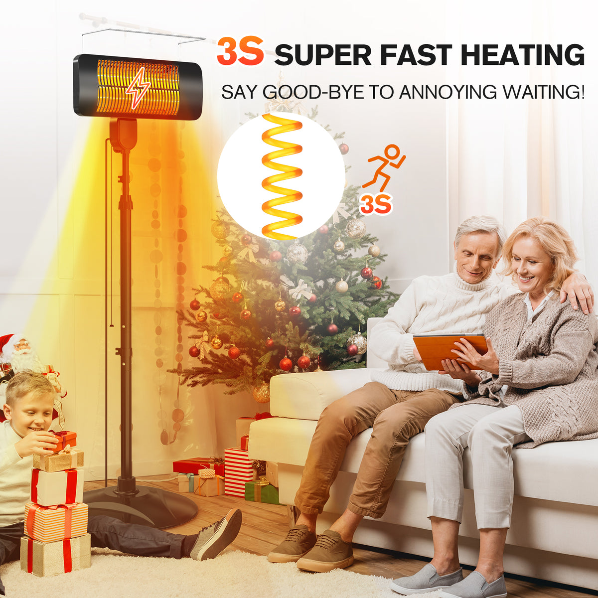 Outdoor Heaters for Patio, 1500W, 3 Heat Modes & 12H Timer, IP54 Waterproof Electric Heater with Adjustable Height, Tip-Over Protection, 78" Portable Infrared Heater for Indoor Outdoor use, Black