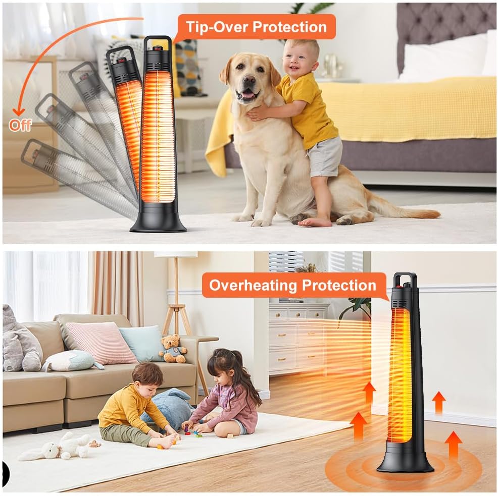 Outdoor Heaters for Patio, 1500W, Infrared Patio Heater with 3H Timer, 60° Oscillation, Tip-Over & Overheat Protection, Portable Handle, IP65 Waterproof Electric Heater for Outdoor & Indoor Use, Black