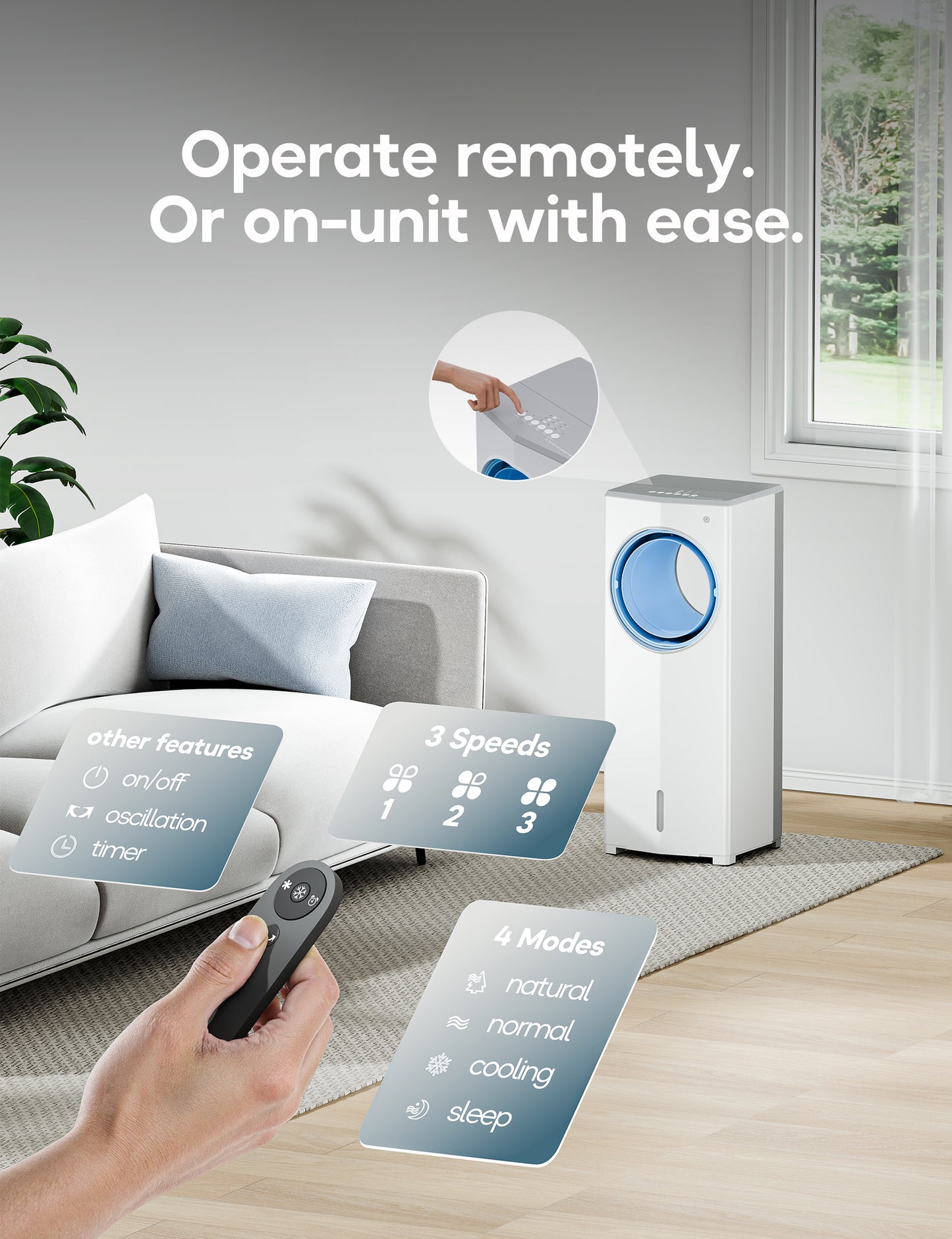 FLOWBREEZE Windowless Portable Air Conditioner, 23" Small Evaporative Air Cooler for Room No Window, 3-Speed Settings, 4 Modes, 7H Timer, Remote Control, 4 Ice Packs, Quiet AC Unit for Bedroom
