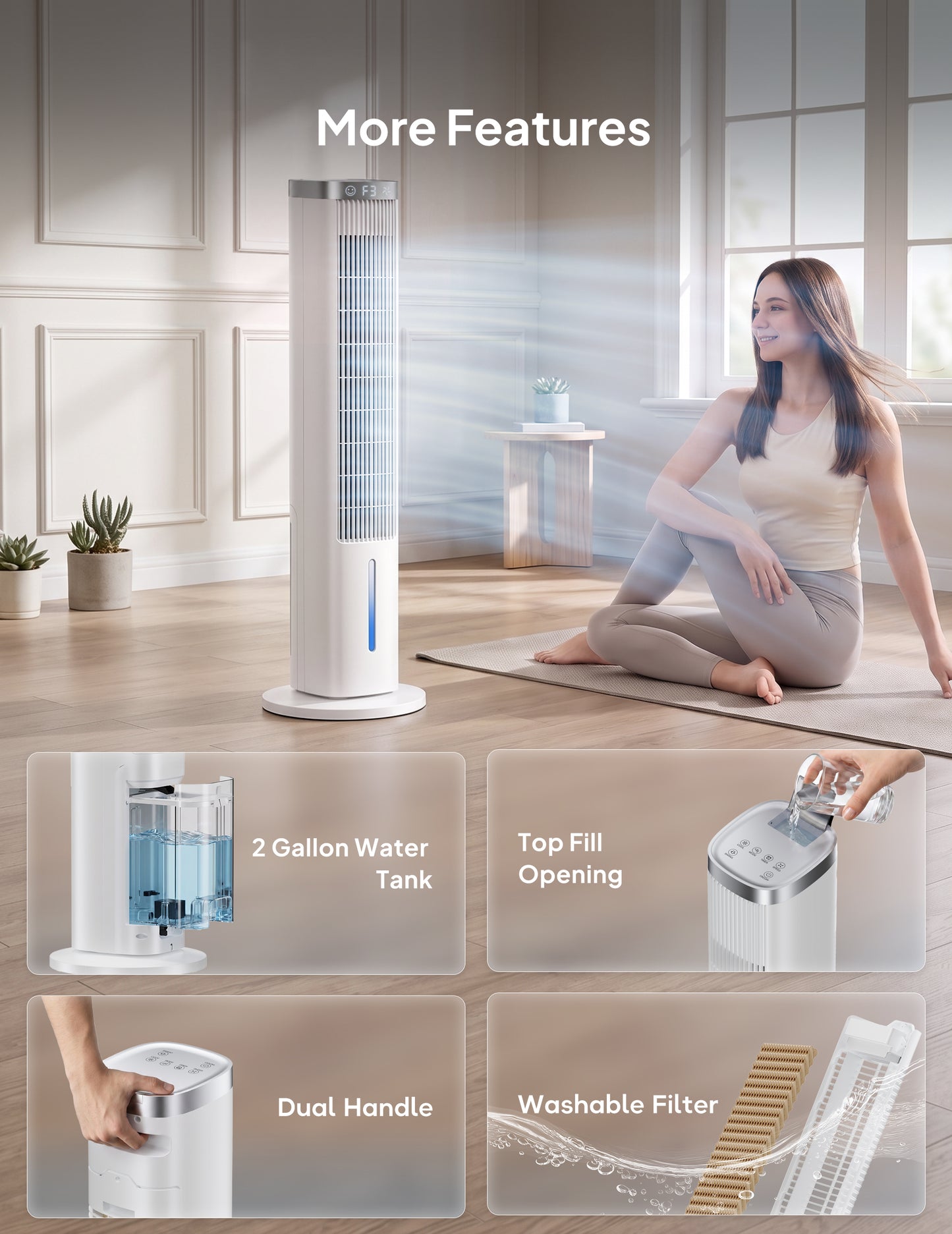 Windowless Portable Air Conditioner, 38.6" Evaporative Air Cooler for Room No Window, 12H Timer, 4 Modes, Remote Control, 120° Max Oscillating, Large Water Tank, Quiet AC Unit for Bedroom, White