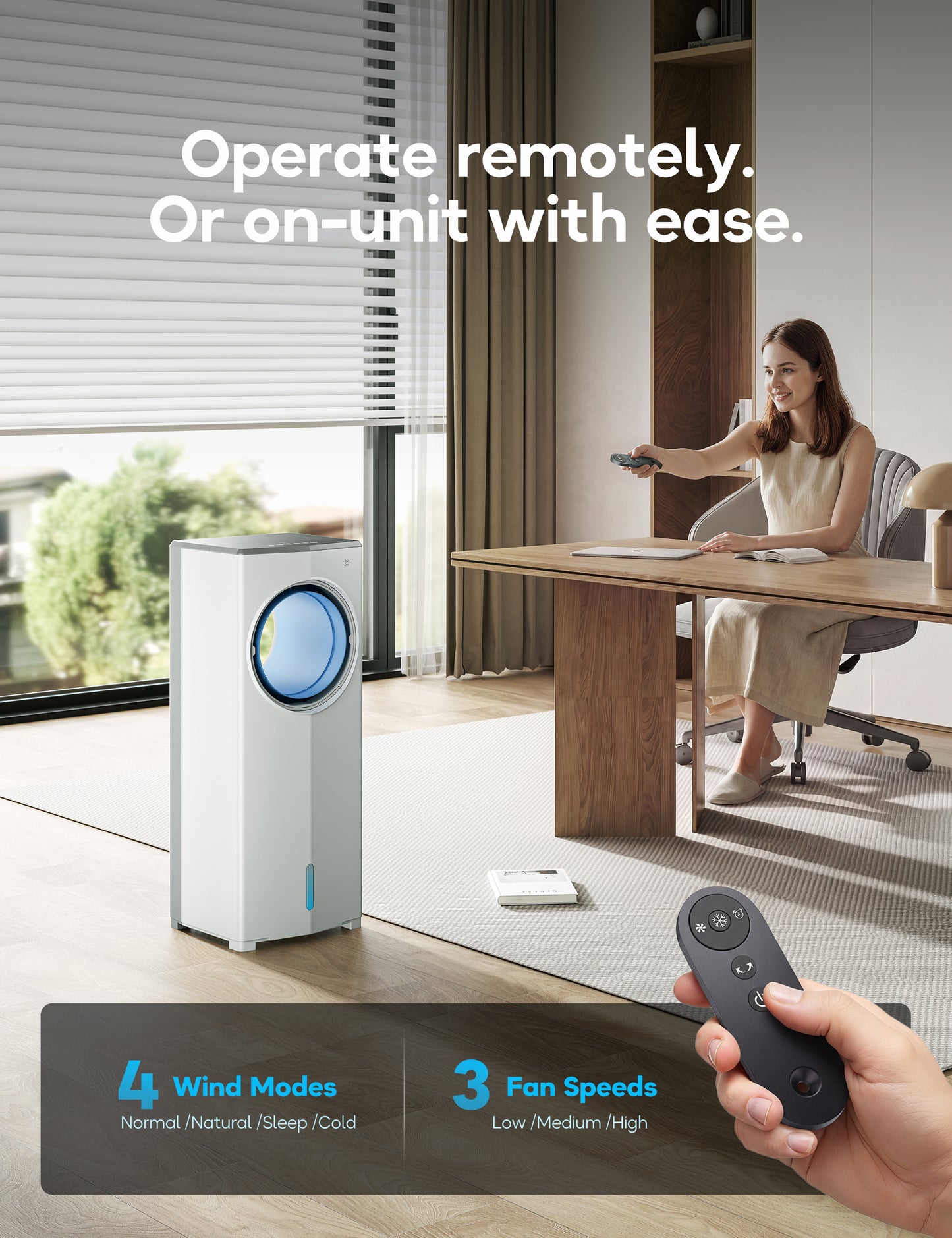 Windowless Portable Air Conditioner, 26.4" Small Evaporative Air Cooler for Room No Window, 3-Speed Settings, 4 Modes, 7H Timer, Remote Control, 4 Ice Packs, Quiet AC Unit for Bedroom, Ivory