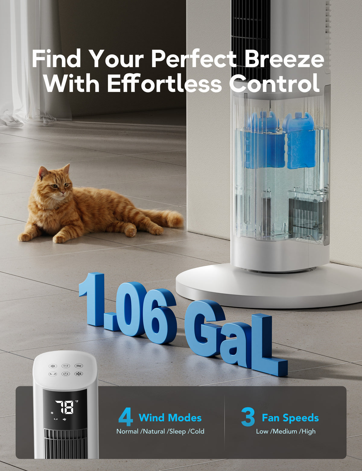 Windowless Portable Air Conditioners, 45" Evaporative Cooler for Room No window, 12H Timer & 60° Swing, 1.06Gal Water Tank & 4 Ice Packs