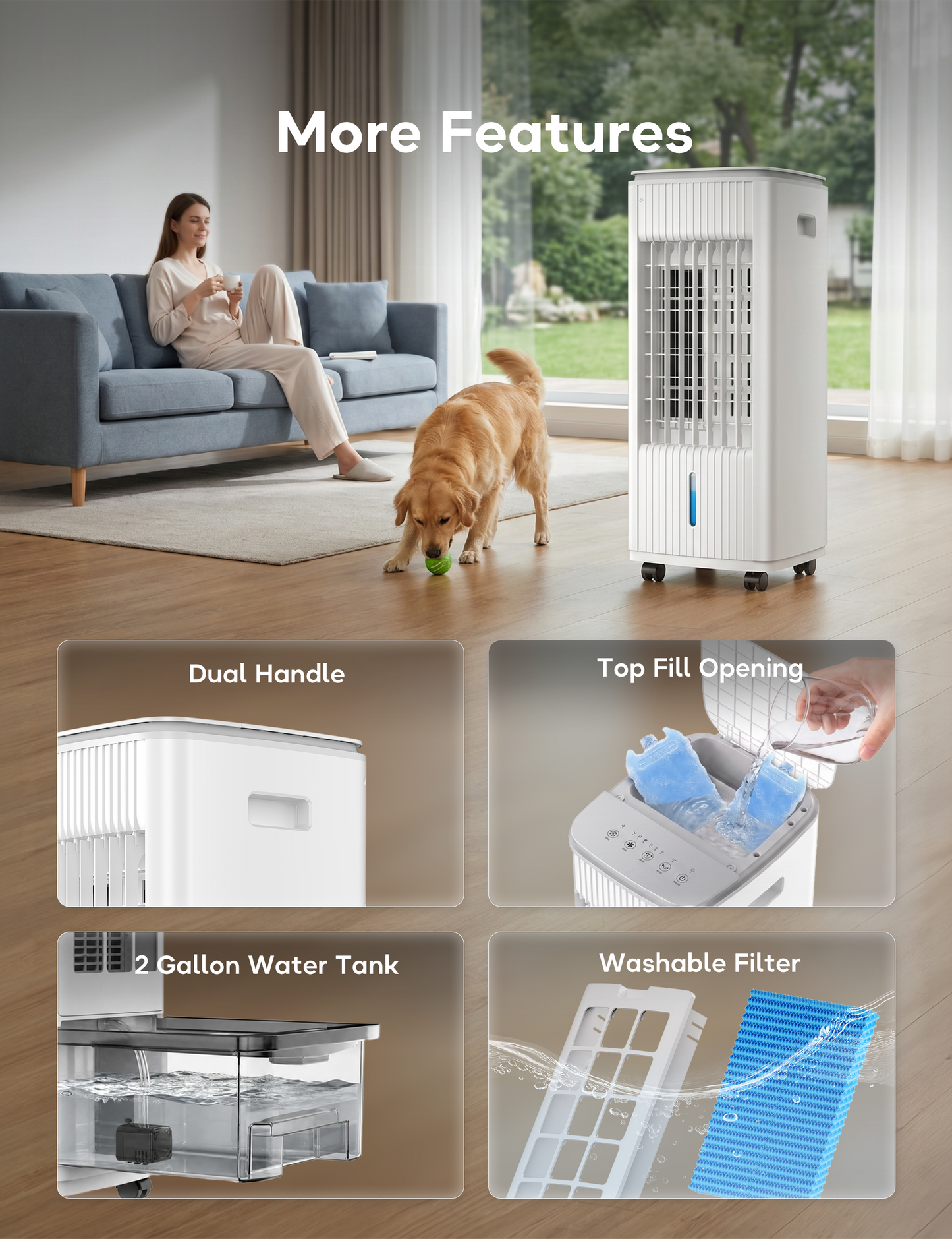 Windowless Portable Air Conditioner, 25.2" Evaporative Air Cooler for Room No Window, 90° Oscillation Swamp Cooler with Remote, 3 Speed, 4 Modes, Timer, 4 Ice Packs, Quiet AC Unit for Bedroom, White