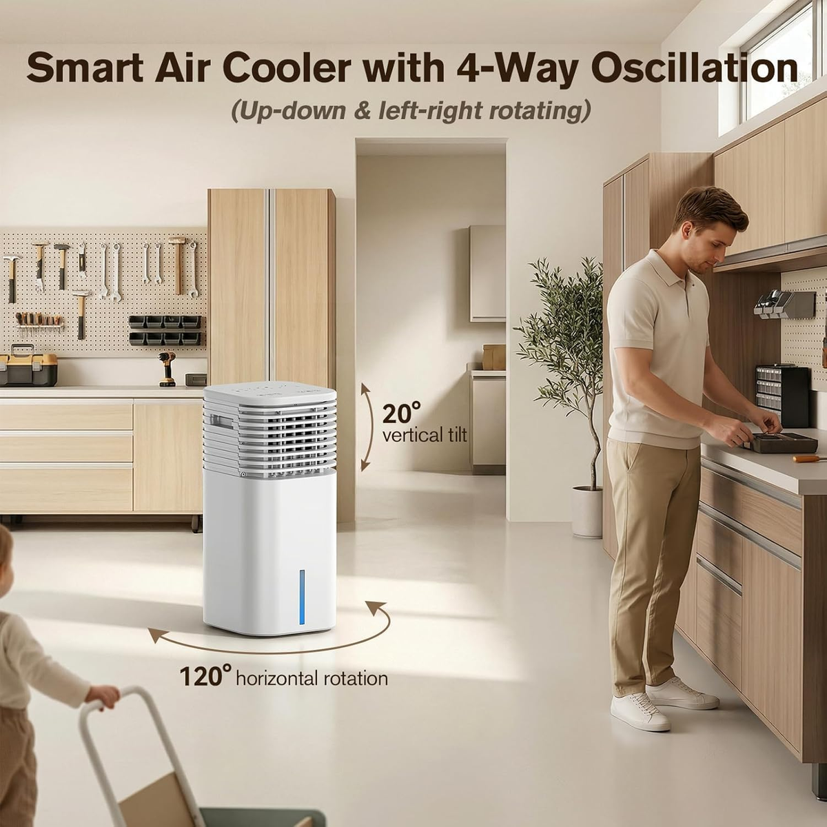 3-IN-1 Portable AC Unit with Remote, 24" Windowless Portable Air Conditioner, 15H Timer & 120°Oscillation, 2-Gal Tank, 3 Modes & 3 Speeds, Ultra-Quiet Ventless Swamp Cooler for Home Office, Pearl