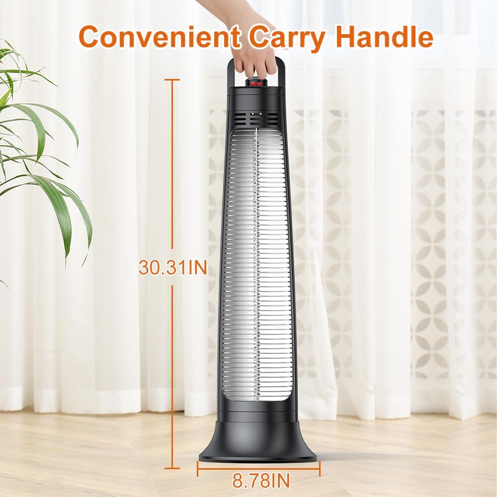Outdoor Heaters for Patio, 1500W, Infrared Patio Heater with 3H Timer, 60° Oscillation, Tip-Over & Overheat Protection, Portable Handle, IP65 Waterproof Electric Heater for Outdoor & Indoor Use, Black
