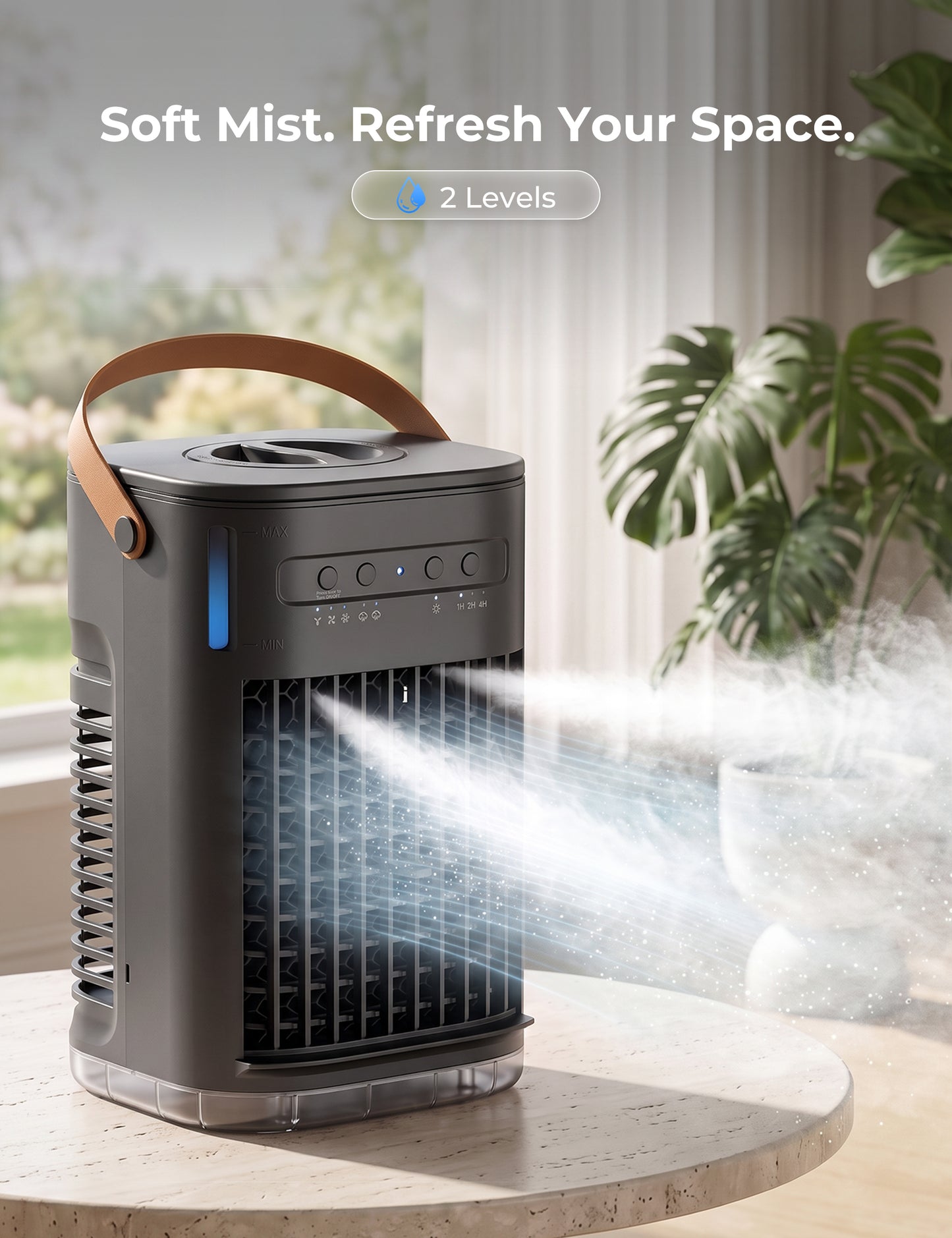 FLOWBREEZE 3-IN-1 Portable Air Conditioner for Car, 5400mAh Battery | Personal Evaporative Cooler with Remote, 2 Ice Packs & 1.2L Water Tank, 7H Timer Mini Air Conditioner for Car Desktop, cream