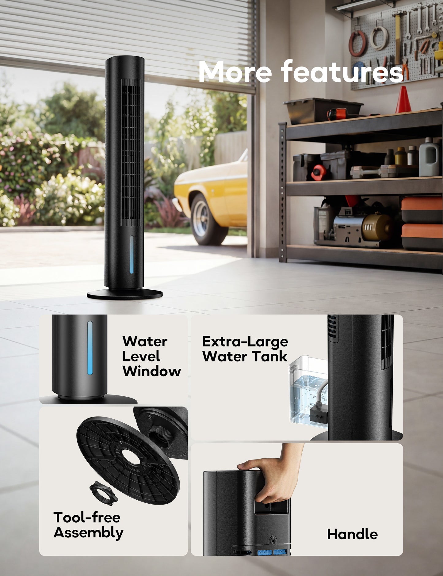 Windowless Portable Air Conditioner, 35" Evaporative Air Cooler for Room No Window, 7H Timer, 4 Modes, Remote Control, 140° Max Oscillating, Large Water Tank, Quiet AC Unit for Bedroom, Black