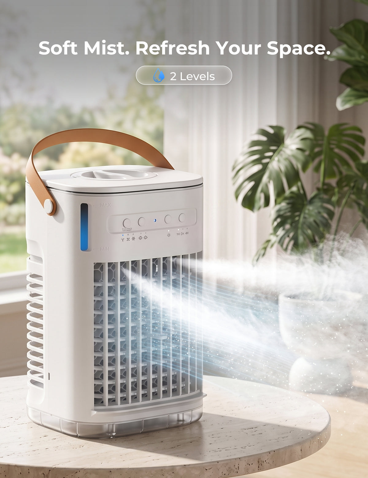 USB Powered Portable Air Conditioner for Car, 1.2L Water Tank & 2 Ice Packs Mini Air Conditioner for Camping, Personal Air Cooling Fan with remote, 7H Timer, for Tent Desktop, snow white no battery
