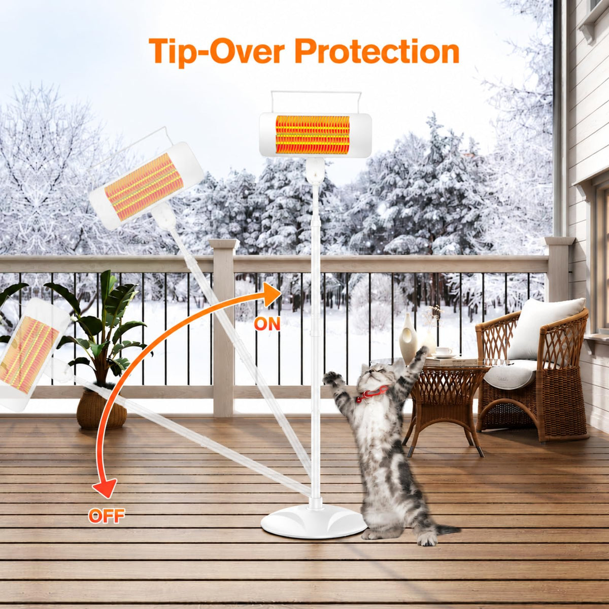 Outdoor Heaters for Patio, 1500W, 3 Heat Modes & 12H Timer, IP65 Waterproof Electric Heater with Adjustable Height, Tip-Over Protection, 78" Portable Infrared Heater for Indoor Outdoor use, White