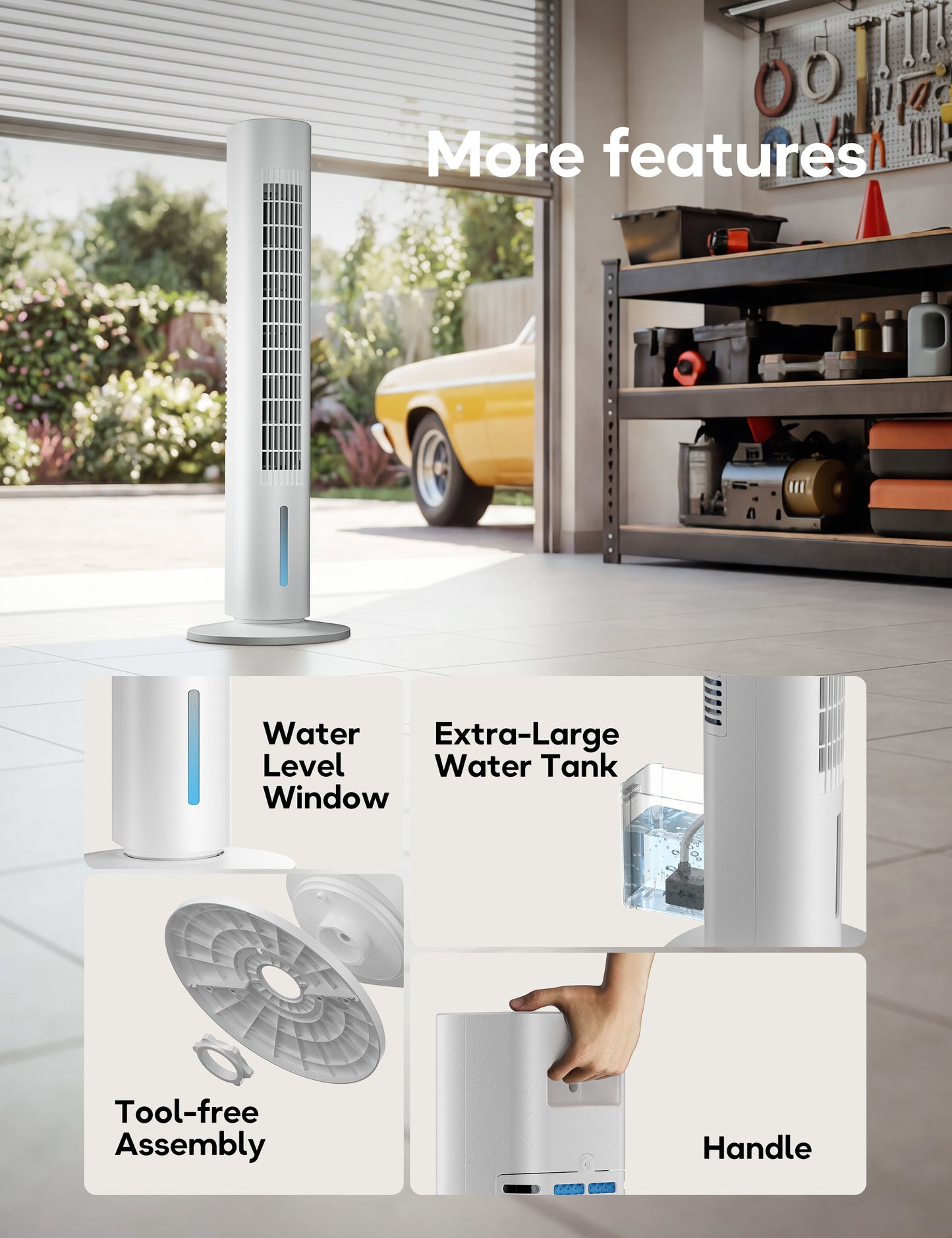 Windowless Portable Air Conditioner, 35" Evaporative Air Cooler for Room No Window, 7H Timer, 4 Modes, Remote Control, 140° Max Oscillating, Large Water Tank, Quiet AC Unit for Bedroom, White