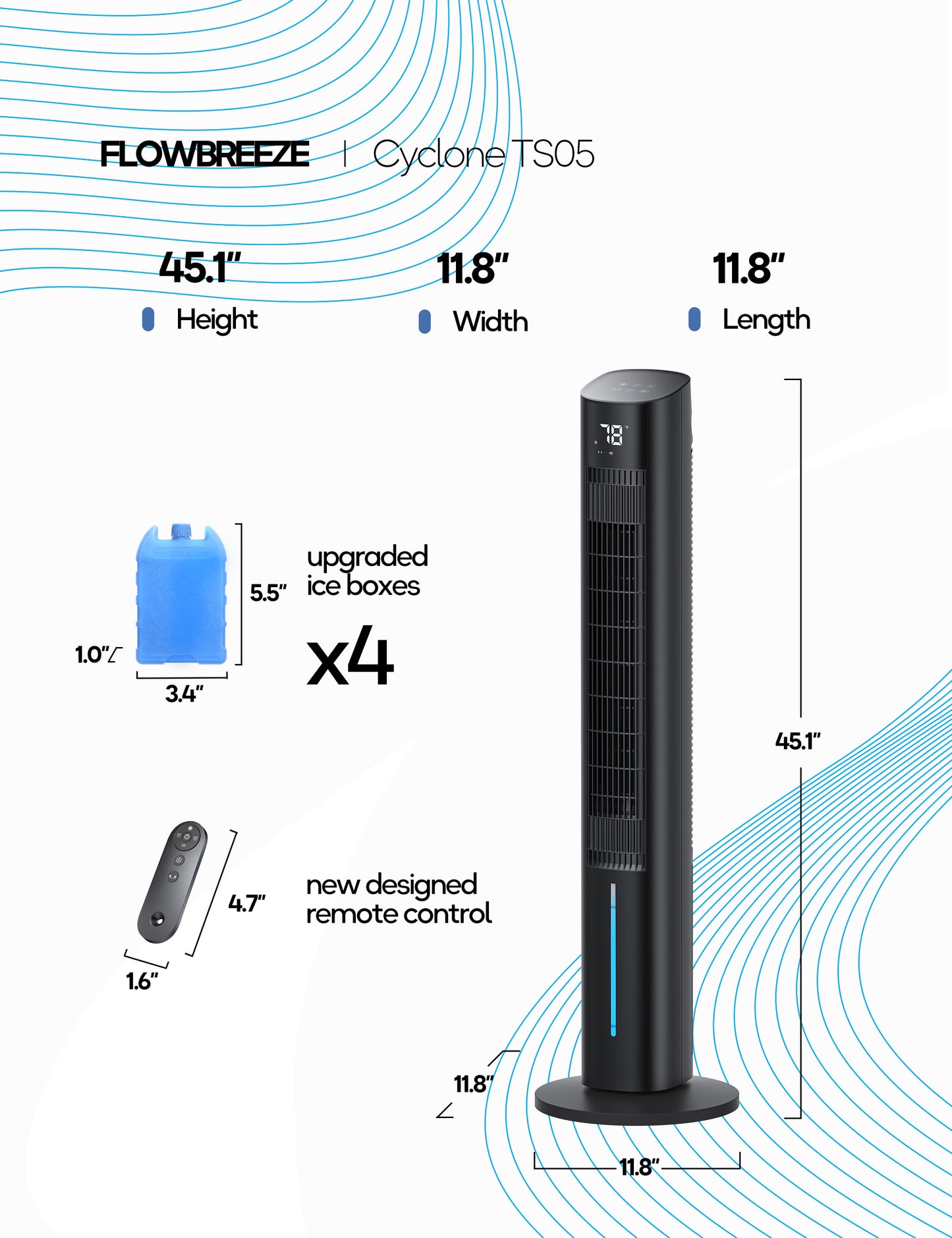 Windowless Portable Air Conditioners, 45" Evaporative Cooler for Room No window, 12H Timer & 60° Swing, 1.06Gal Water Tank & 4 Ice Packs, Quiet Portable ac Unit with Remote for Bedroom Black Grey