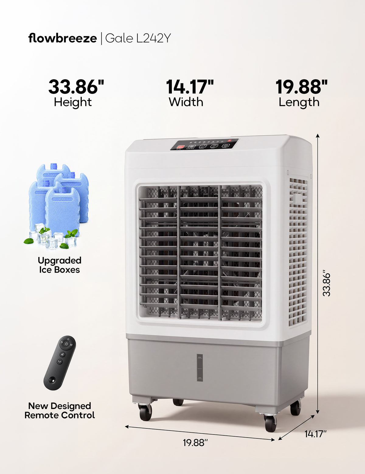 Swamp Cooler, 3600CFM Evaporative Cooler with 8.1 Gal Water Tank, 3 in 1 Portable Air Conditioners for Room No Window, 100° Swing, Remote, 7H Timer, 4 Ice Box for Home, Garage, Large, Outdoor, White