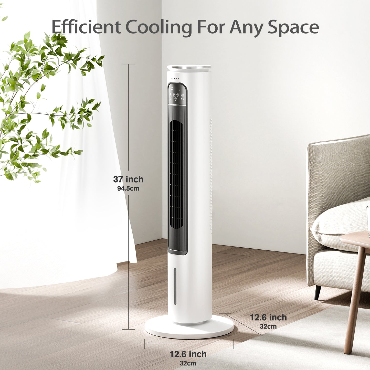 Evaporative Air Cooler w/Remote, 37’’ Windowless Portable Air Conditioners, Cooling Tower Fan, 12H Smart Timer, 70° Oscillating, 2.5L Water Tank & Ice Packs, Ultra-Quiet Standing Fan For HomeOffice
