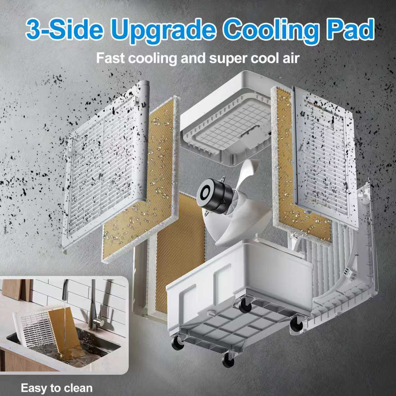 Windowless Portable Air Conditioner, Large Swamp Cooler with 8.1 Gal Water Tank, 3 in 1 Evaporative Cooler, Hoseless Ventless Fan Ac Unit, Remote, 7H Timer, 4 Ice Box for Garage, Home, Outdoor, Grey
