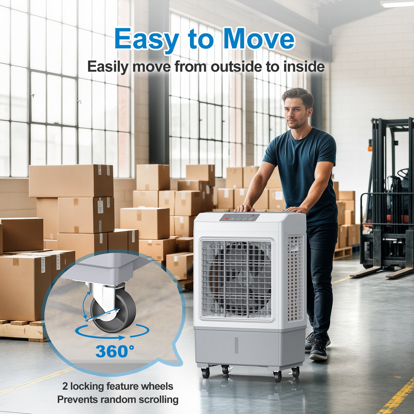 Windowless Portable Air Conditioner, Large Swamp Cooler with 8.1 Gal Water Tank, 3 in 1 Evaporative Cooler, Hoseless Ventless Fan Ac Unit, Remote, 7H Timer, 4 Ice Box for Garage, Home, Outdoor, Grey