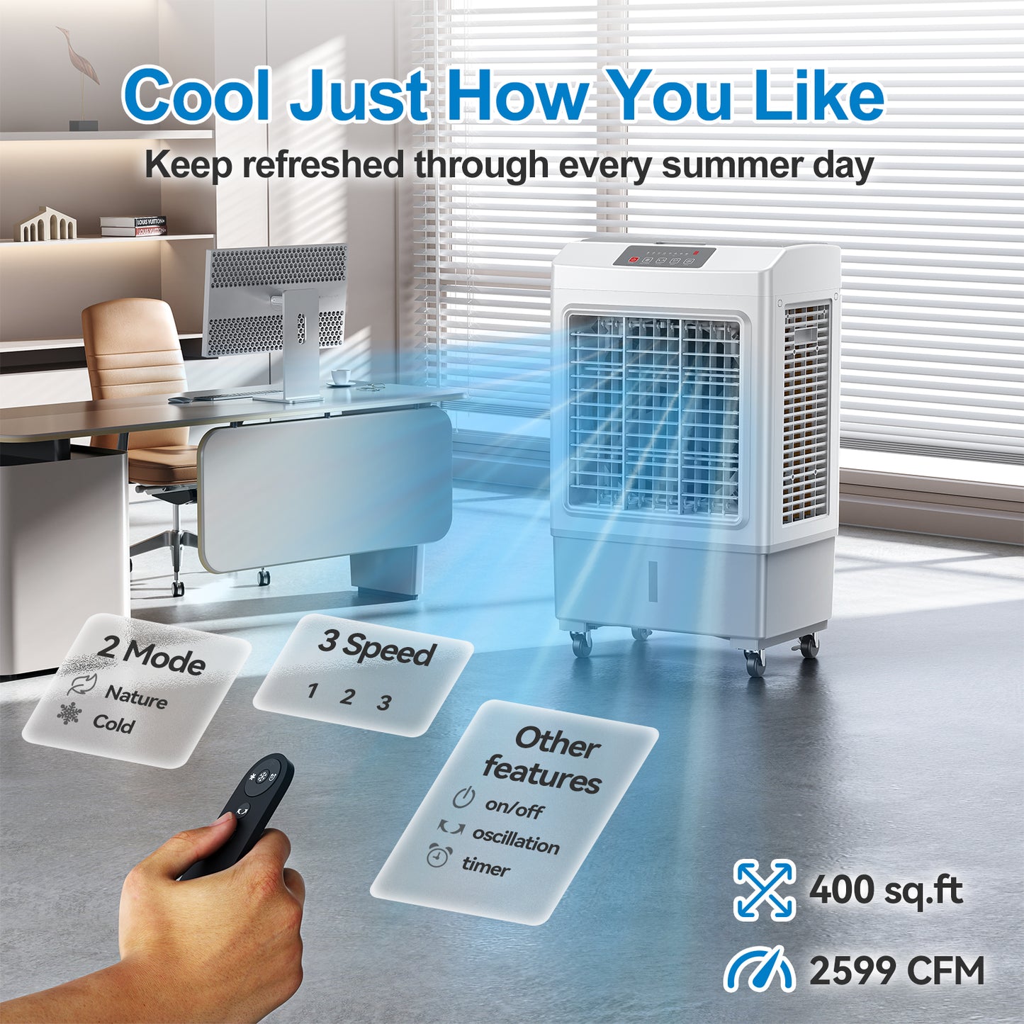 Windowless Portable Air Conditioner, Large Swamp Cooler with 8.1 Gal Water Tank, 3 in 1 Evaporative Cooler, Hoseless Ventless Fan Ac Unit, Remote, 7H Timer, 4 Ice Box for Garage, Home, Outdoor, Grey
