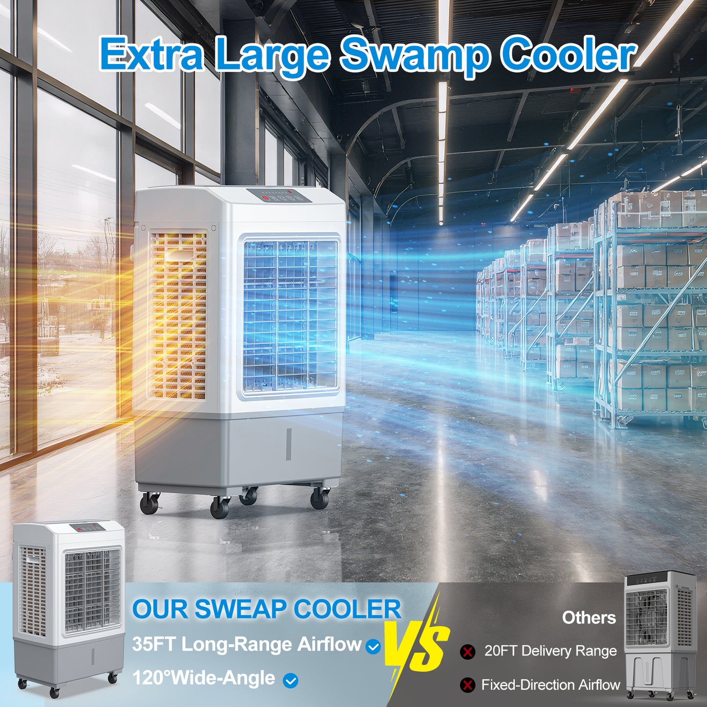 Windowless Portable Air Conditioner, Large Swamp Cooler with 8.1 Gal Water Tank, 3 in 1 Evaporative Cooler, Hoseless Ventless Fan Ac Unit, Remote, 7H Timer, 4 Ice Box for Garage, Home, Outdoor, Grey