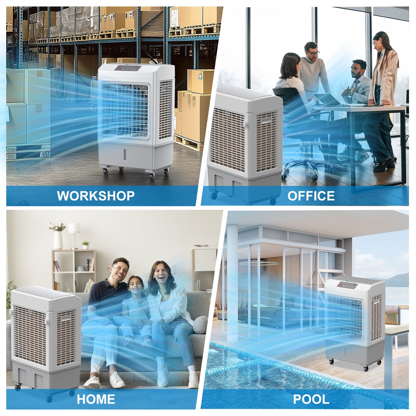 Windowless Portable Air Conditioner, Large Swamp Cooler with 8.1 Gal Water Tank, 3 in 1 Evaporative Cooler, Hoseless Ventless Fan Ac Unit, Remote, 7H Timer, 4 Ice Box for Garage, Home, Outdoor, Grey