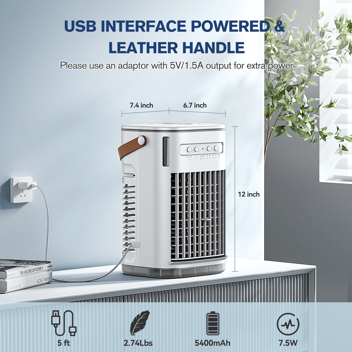 Mini Evaporative Air Cooler, Rechargeable Built-in Battery, Portable Desktop Air Cooler w/Remote, 7H Auto-off, 1.2L Water Tank & 2 Ice Packs, Personal Cooling Fan For TableHomeOffice/Outdoor, White