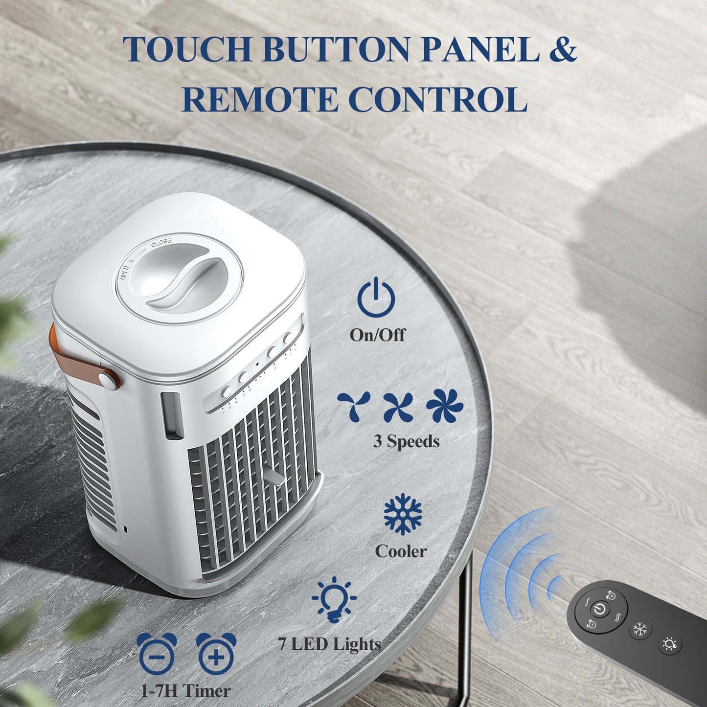 Mini Air Conditioner For USB Powered, Portable Evaporative Air Cooler w/Remote, Water Tank & 2 Ice Packs & 2 Sprays, 7H Auto-off, 3 Speeds, Personal Cooling Fan For Desktop,Car,Camping, Off White