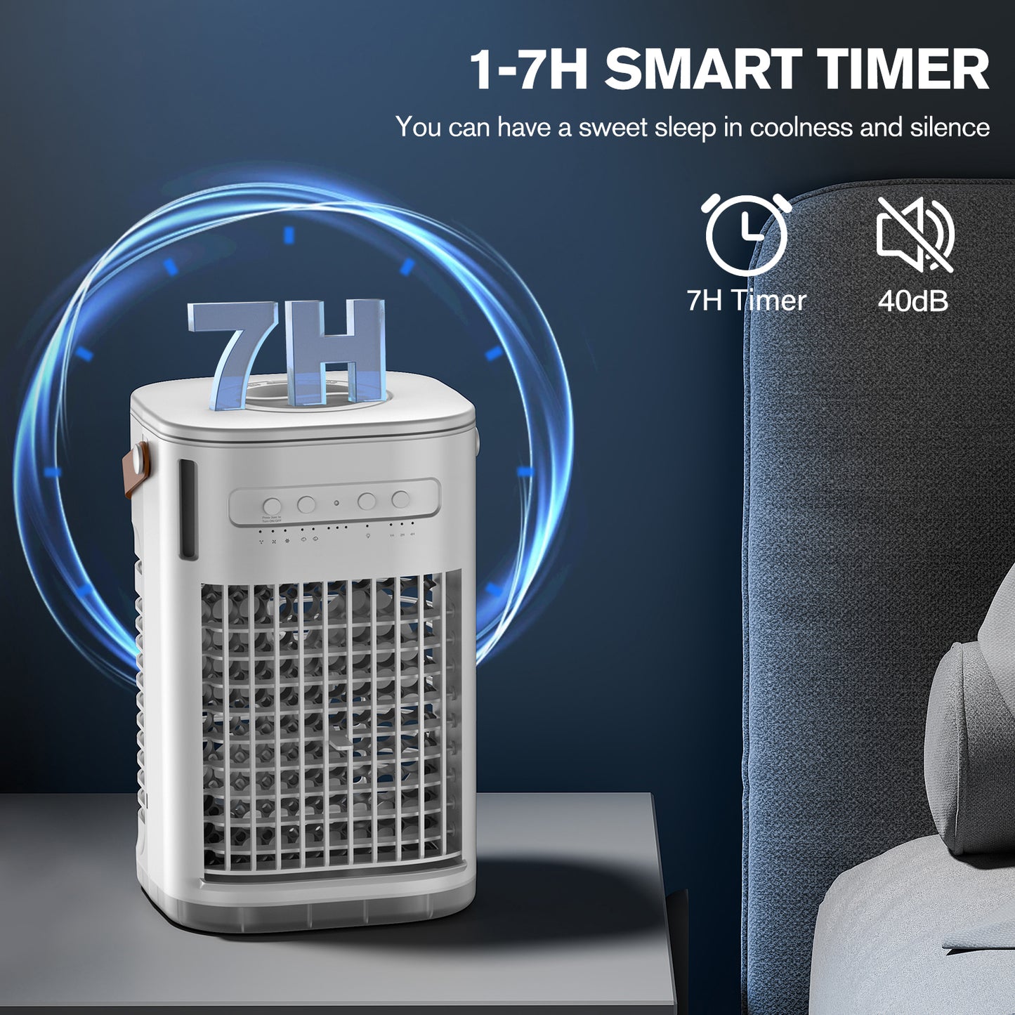 Mini Air Conditioner For USB Powered, Portable Evaporative Air Cooler w/Remote, Water Tank & 2 Ice Packs & 2 Sprays, 7H Auto-off, 3 Speeds, Personal Cooling Fan For Desktop,Car,Camping, Off White