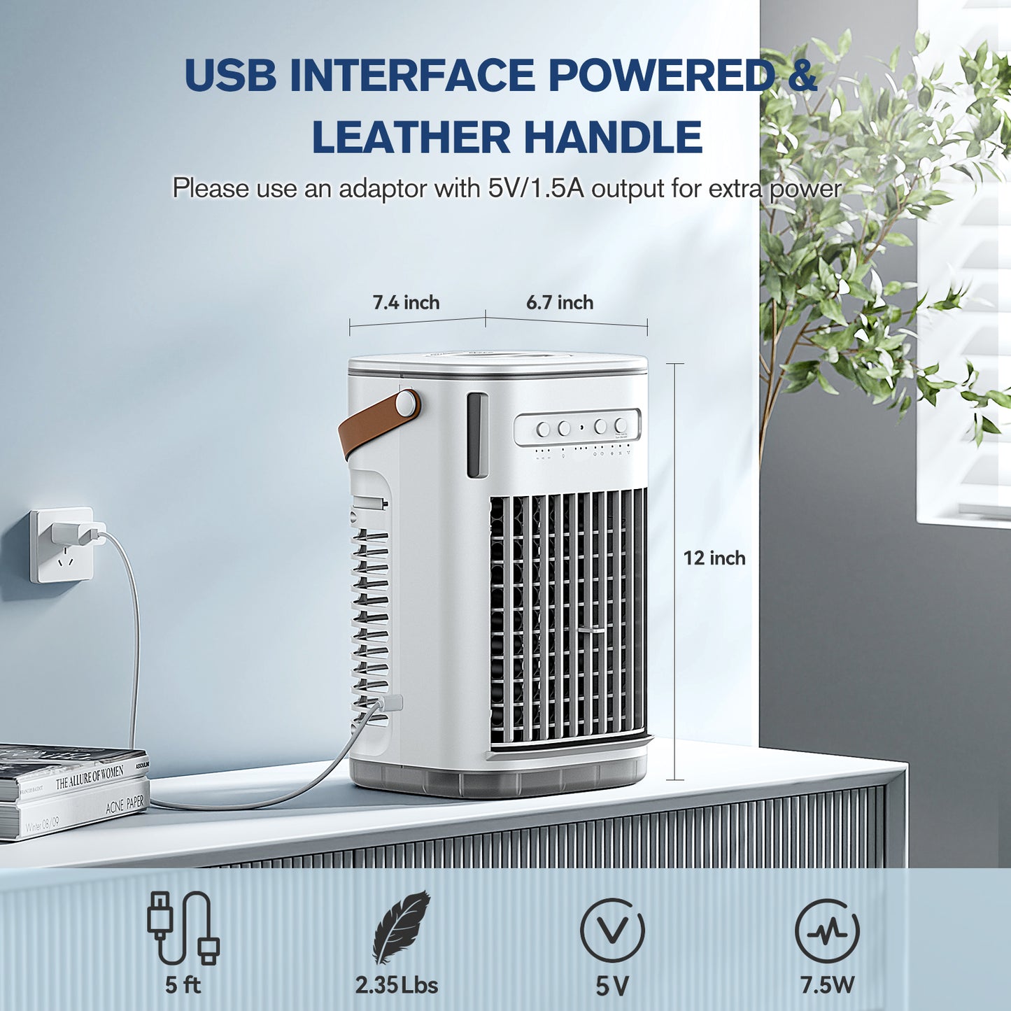 Mini Air Conditioner For USB Powered, Portable Evaporative Air Cooler w/Remote, Water Tank & 2 Ice Packs & 2 Sprays, 7H Auto-off, 3 Speeds, Personal Cooling Fan For Desktop,Car,Camping, Off White