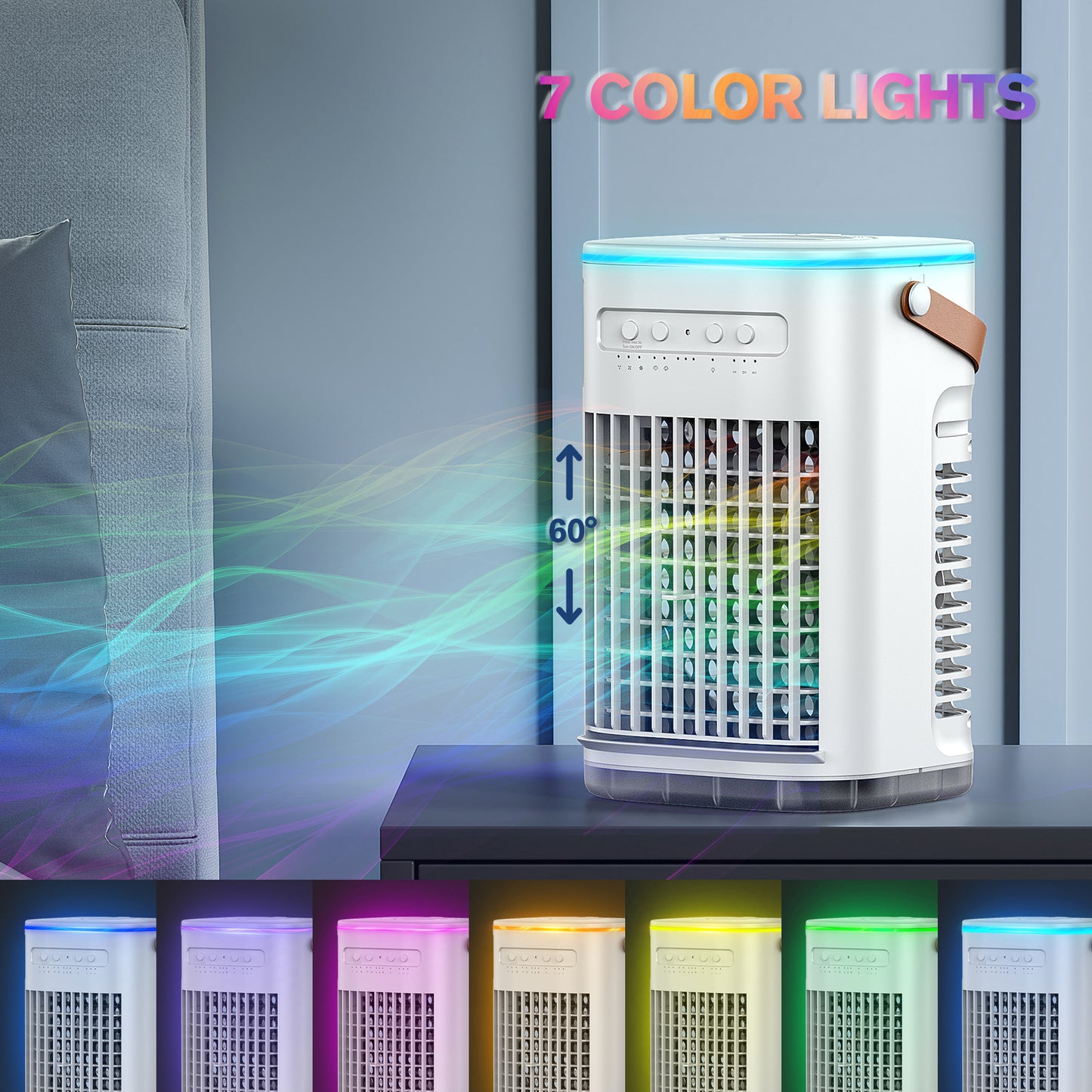 Mini Air Conditioner For USB Powered, Portable Evaporative Air Cooler w/Remote, Water Tank & 2 Ice Packs & 2 Sprays, 7H Auto-off, 3 Speeds, Personal Cooling Fan For Desktop,Car,Camping, Off White