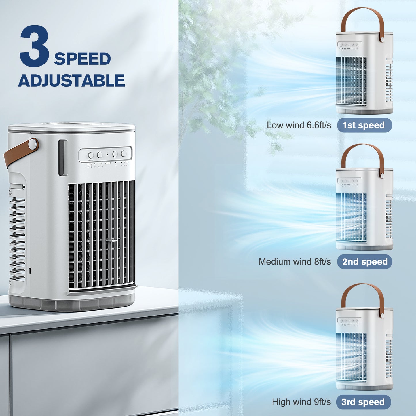Mini Air Conditioner For USB Powered, Portable Evaporative Air Cooler w/Remote, Water Tank & 2 Ice Packs & 2 Sprays, 7H Auto-off, 3 Speeds, Personal Cooling Fan For Desktop,Car,Camping, Off White