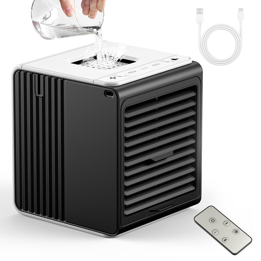 Portable Mini Air Conditioner,3-in-1 Personal Small Ac Unit Cooler, 3 Speed USB Powered Desk Fan,Swamp Evaporative Windowless Humidifier for Room Office Camping Car