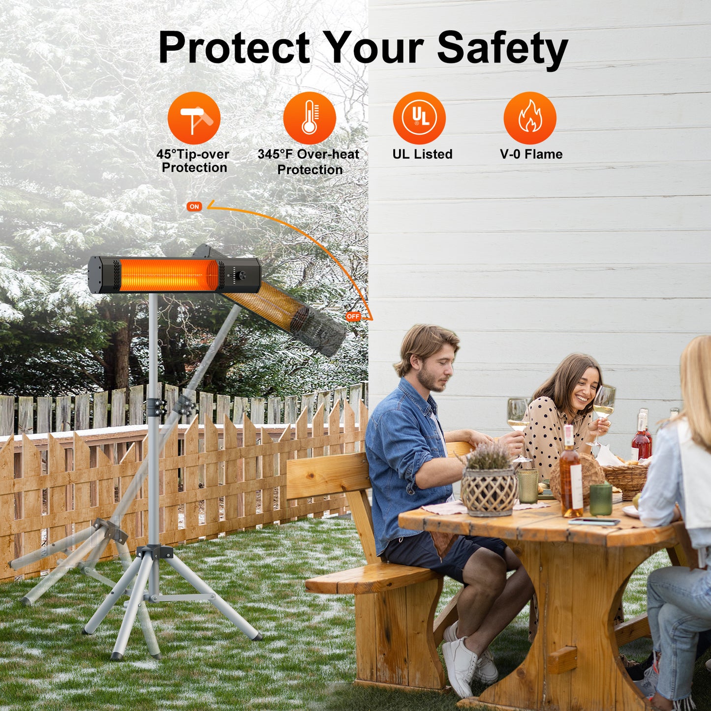 Outdoor Patio Heater w/Remote, Infrared Electric Heater with Tripod, 68''Adjustable Height,Child Lock&9H Timer, Tip-Over&Overheat Protection, 1500W,IP65 Waterproof, Super Quiet For Outdoor/Indoor Use