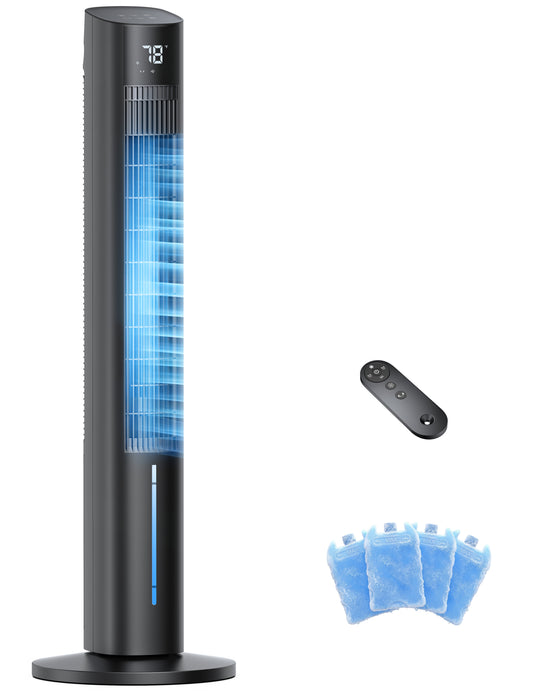 Windowless Portable Air Conditioners, 45" Evaporative Cooler for Room No window, 12H Timer & 60° Swing, 1.06Gal Water Tank & 4 Ice Packs,black